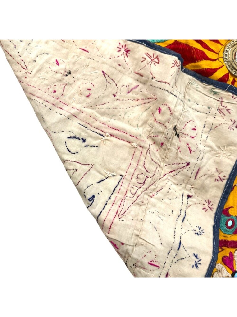 Hand Embroidered Wall Hanging Tapestry Embellished Textile Vintage Indian Ethnic - Picture 4 of 6
